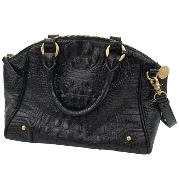 Brahmin Duxbury Satchel Black Melbourne Croc Embossed Leather Designer Purse Bag - Picture 2 of 16